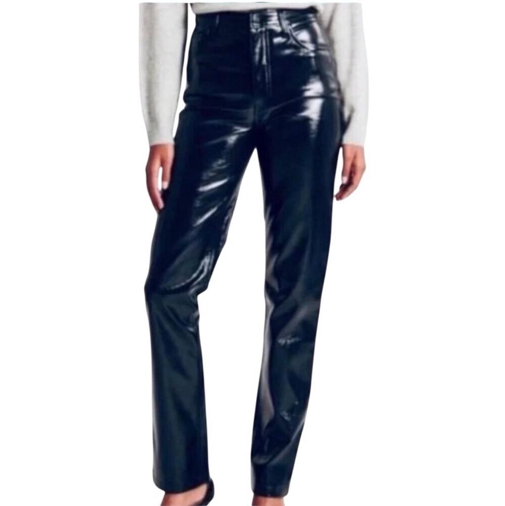 NWT Abercrombie & Fitch The 90s Ultra High Rise Vegan Leather Navy Pants 26/2S